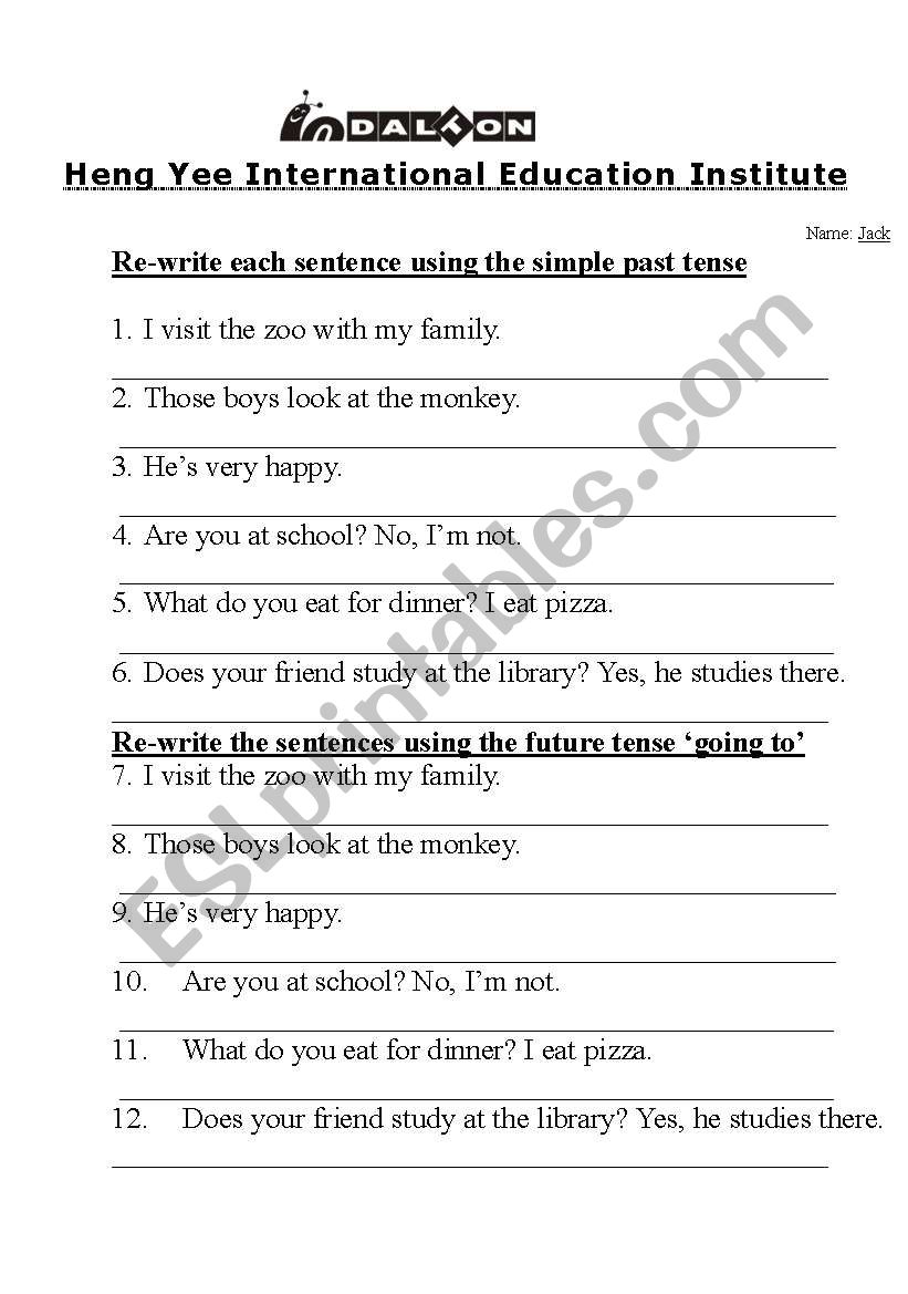 past tense worksheet