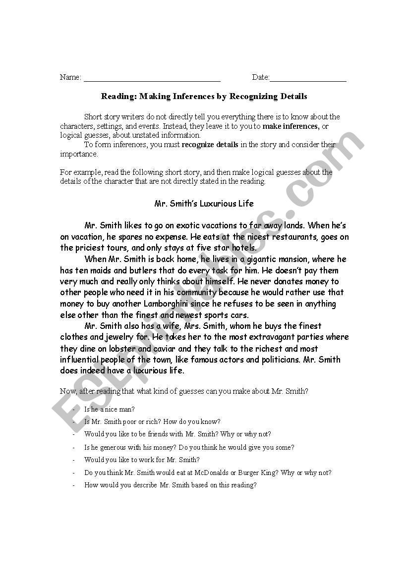 Making Inferences Introduction sheet