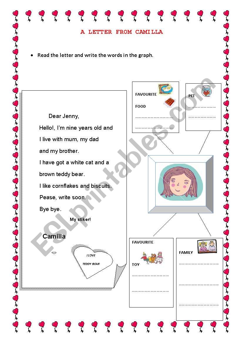 A letter from Camilla worksheet