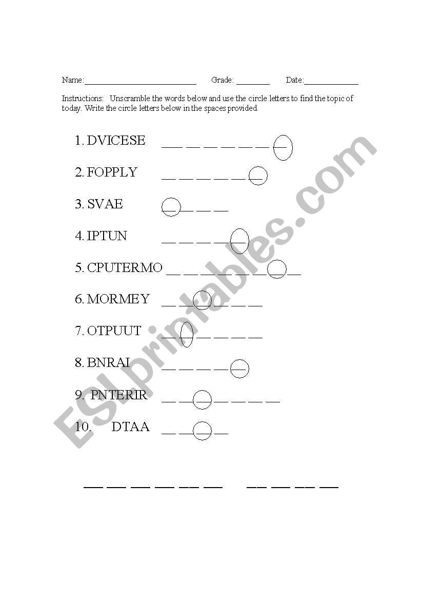 System unit worksheet