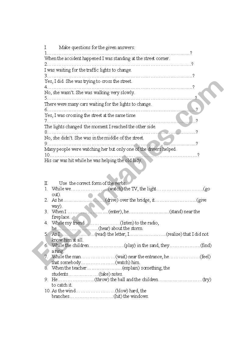 past continuous worksheet