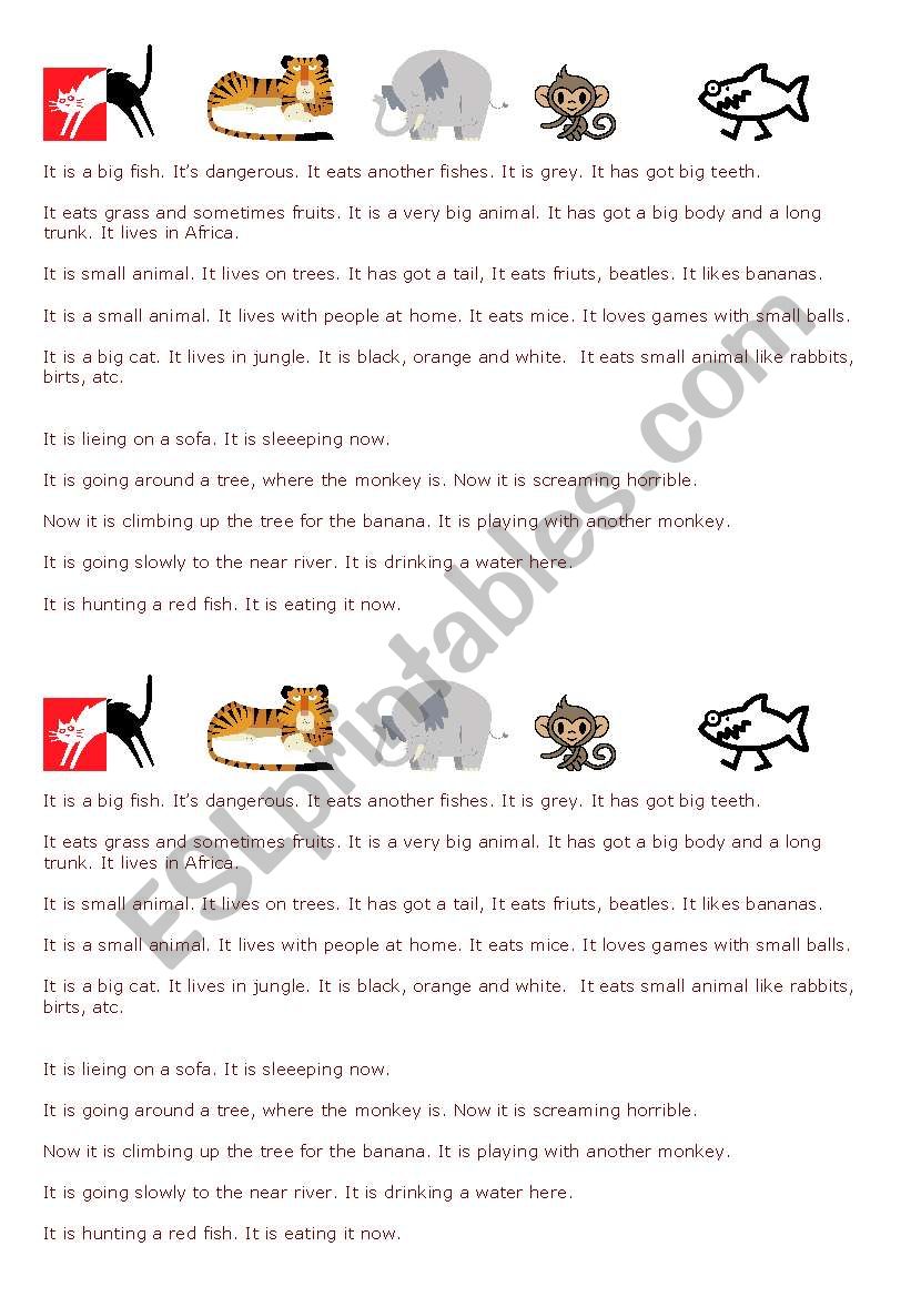 Animals descriptions worksheet