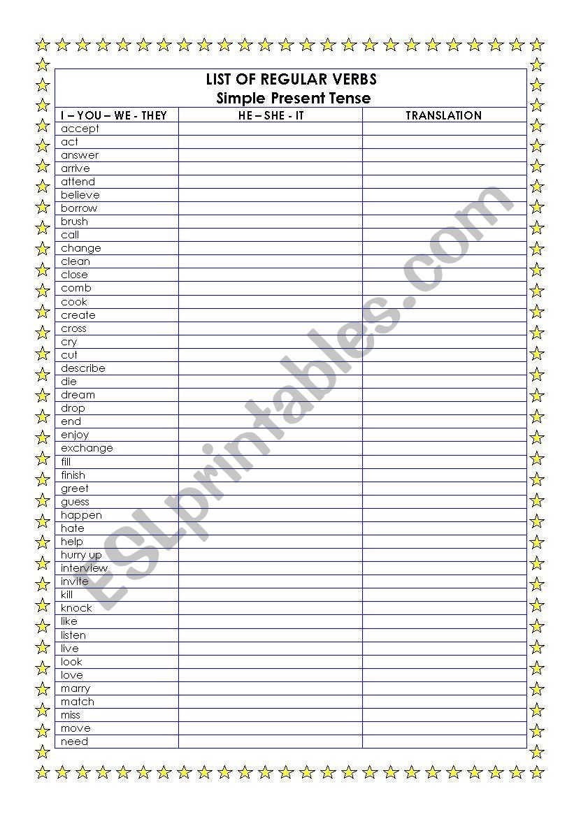 REGULAR VERBS worksheet