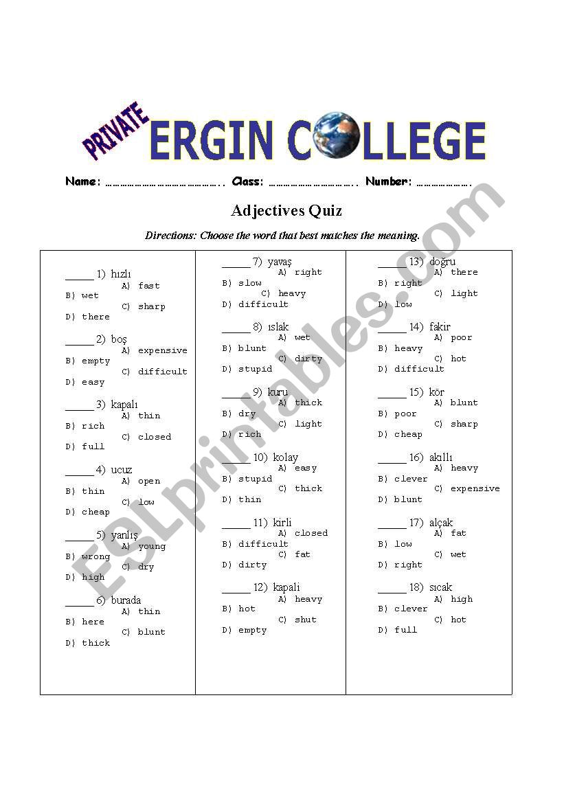 adjectives worksheet