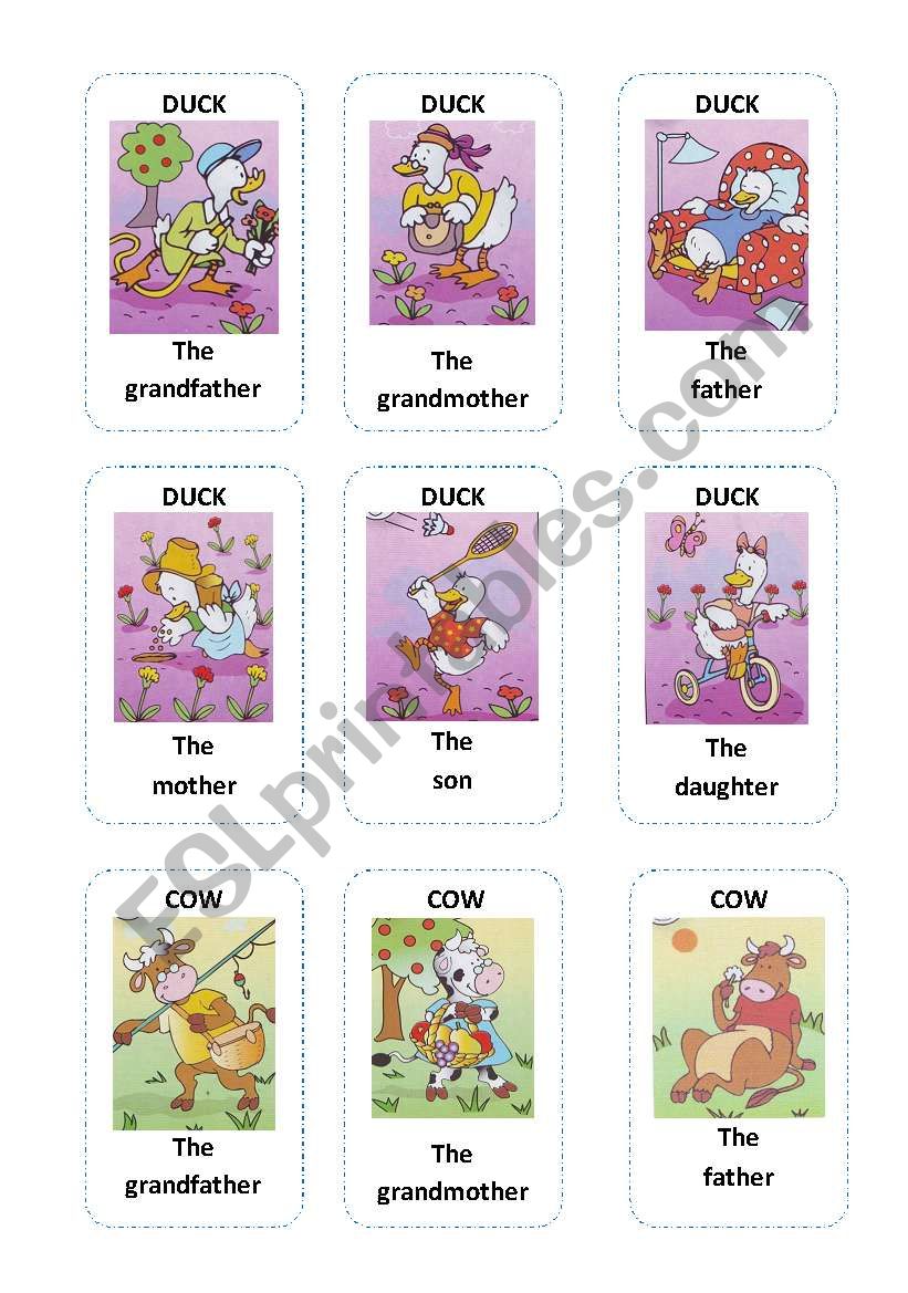 Happy families Missing cards worksheet