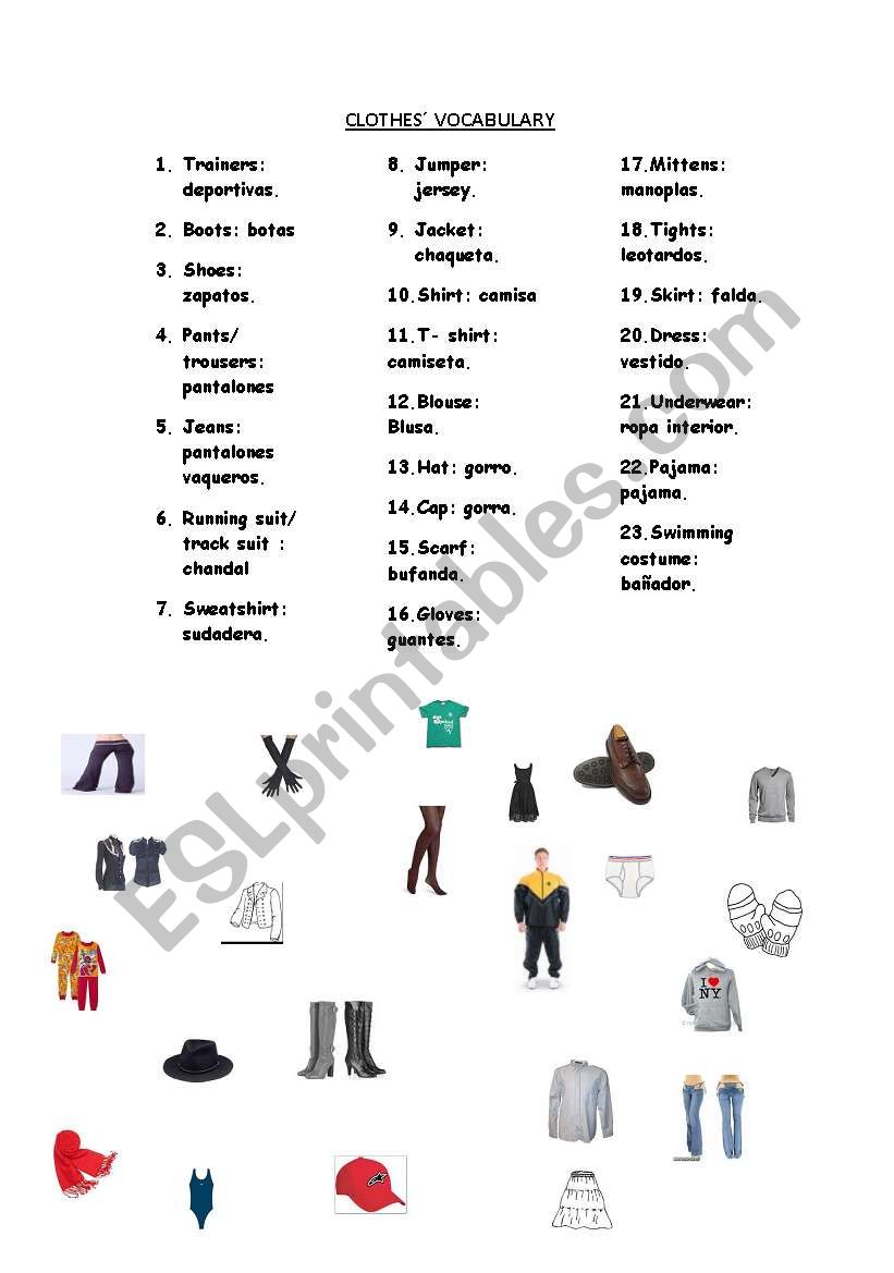 clothes vocabulary, fully editable
