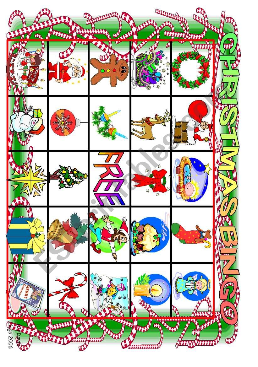 Christmas Bingo board 3-4 (of 10)  and  Calling Cards 17-24 (of 24) plus backs