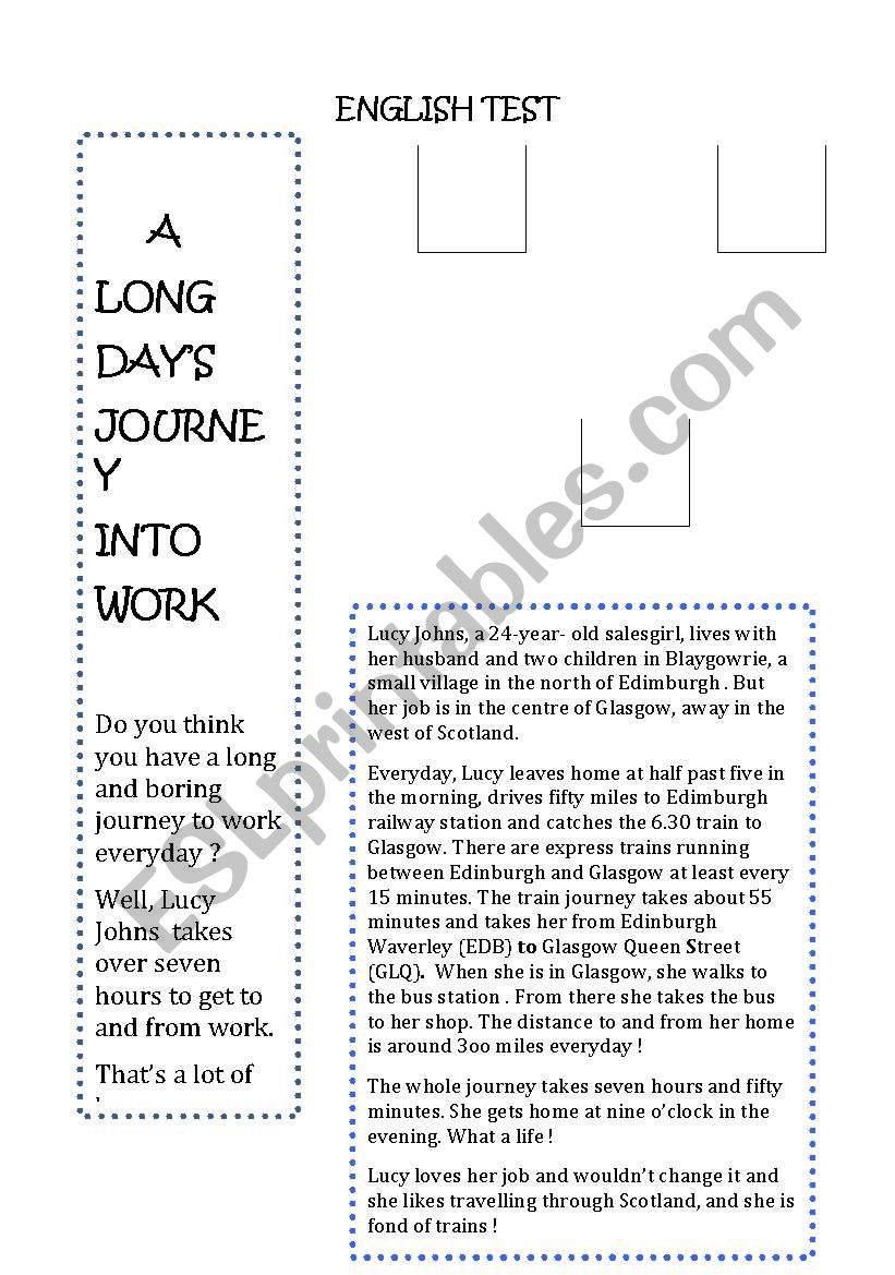 A long dAys journey into work worksheet