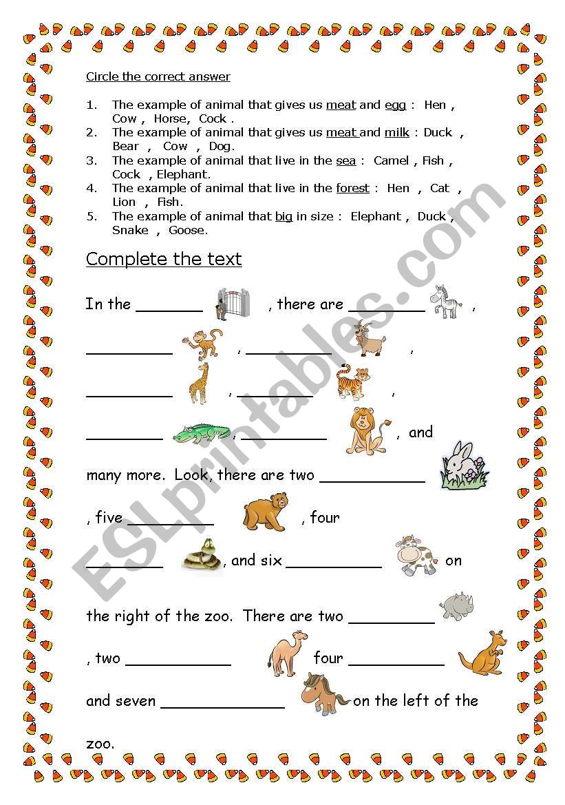 animal 2 worksheet