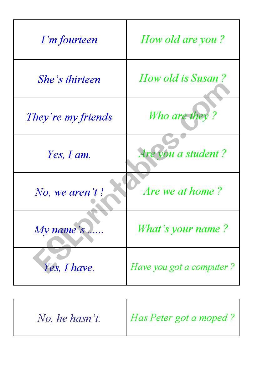 game- cards to revise basic grammar/function