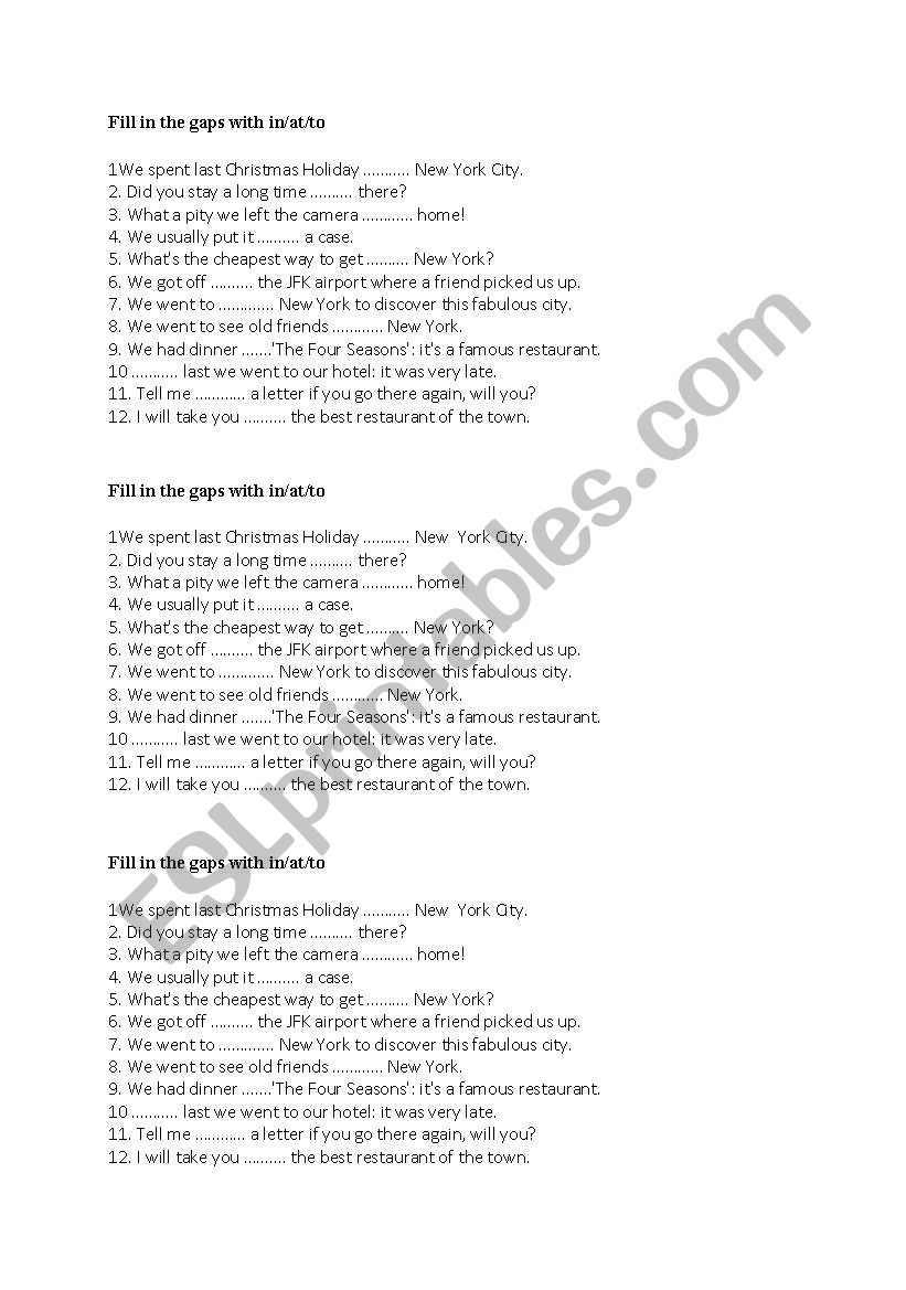 Prepositions exercise worksheet