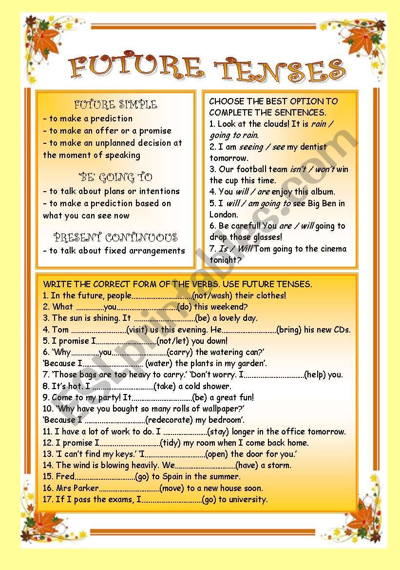 FUTURE TENSES worksheet