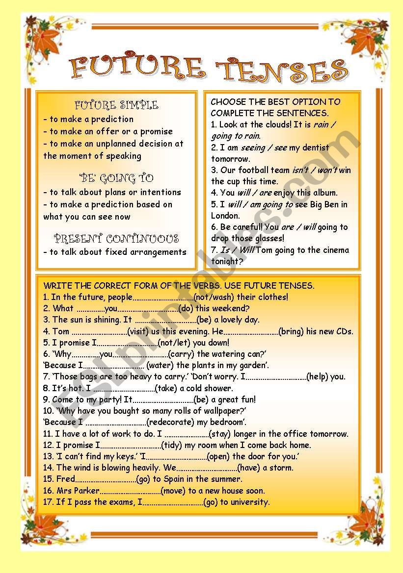 FUTURE TENSES worksheet