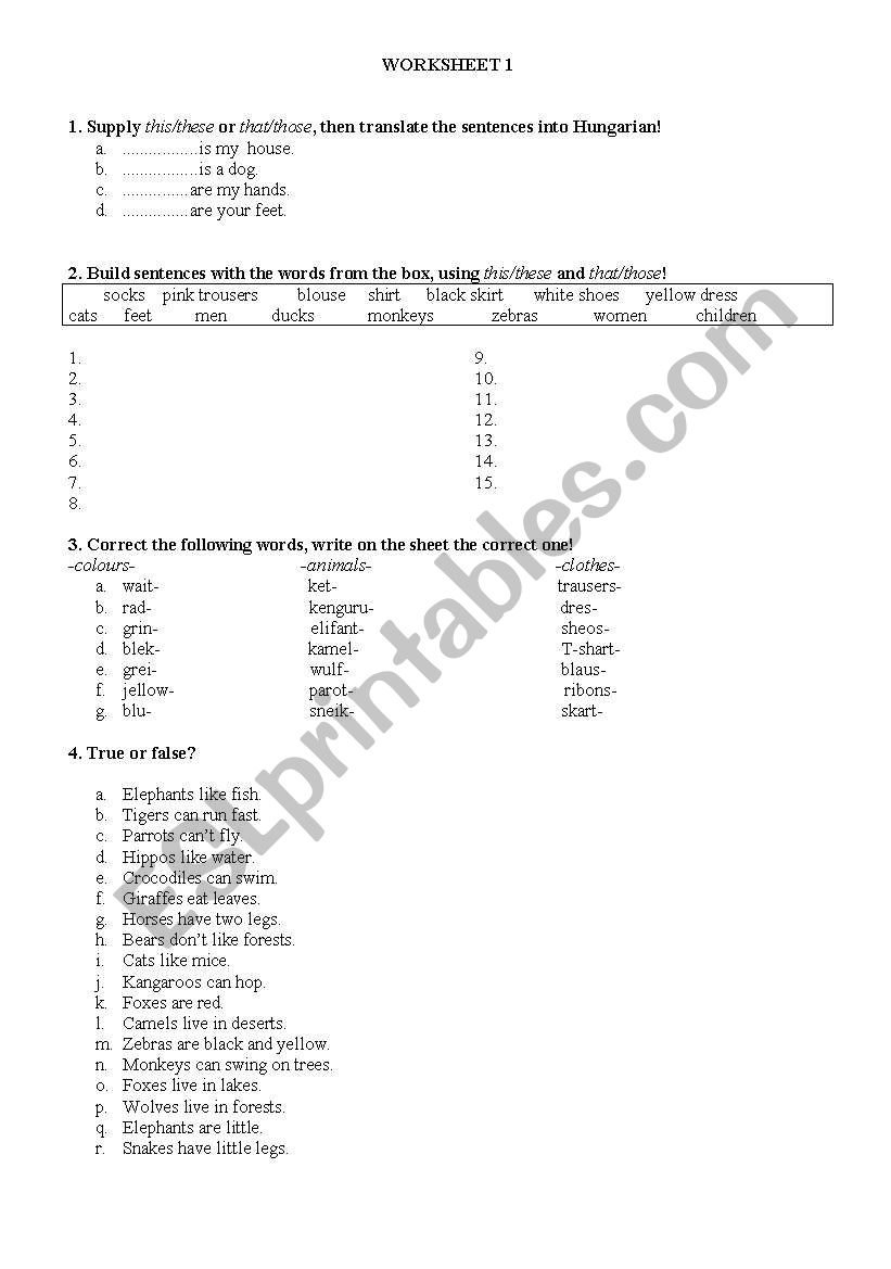 This/these worksheet