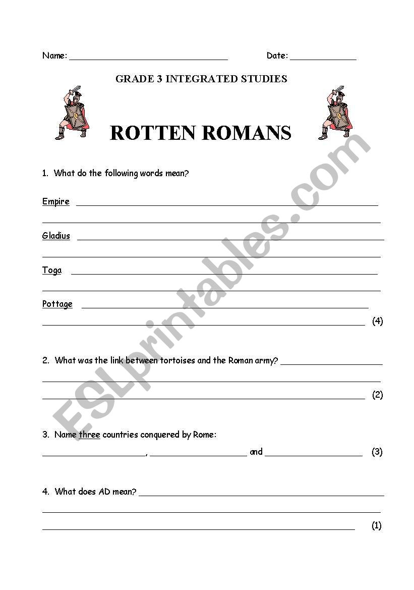 Rotten Romans Test worksheet