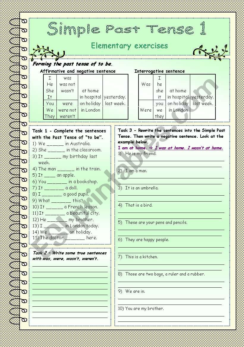 Simple Past Tense exercises for beginners Part 1 in 3 pages