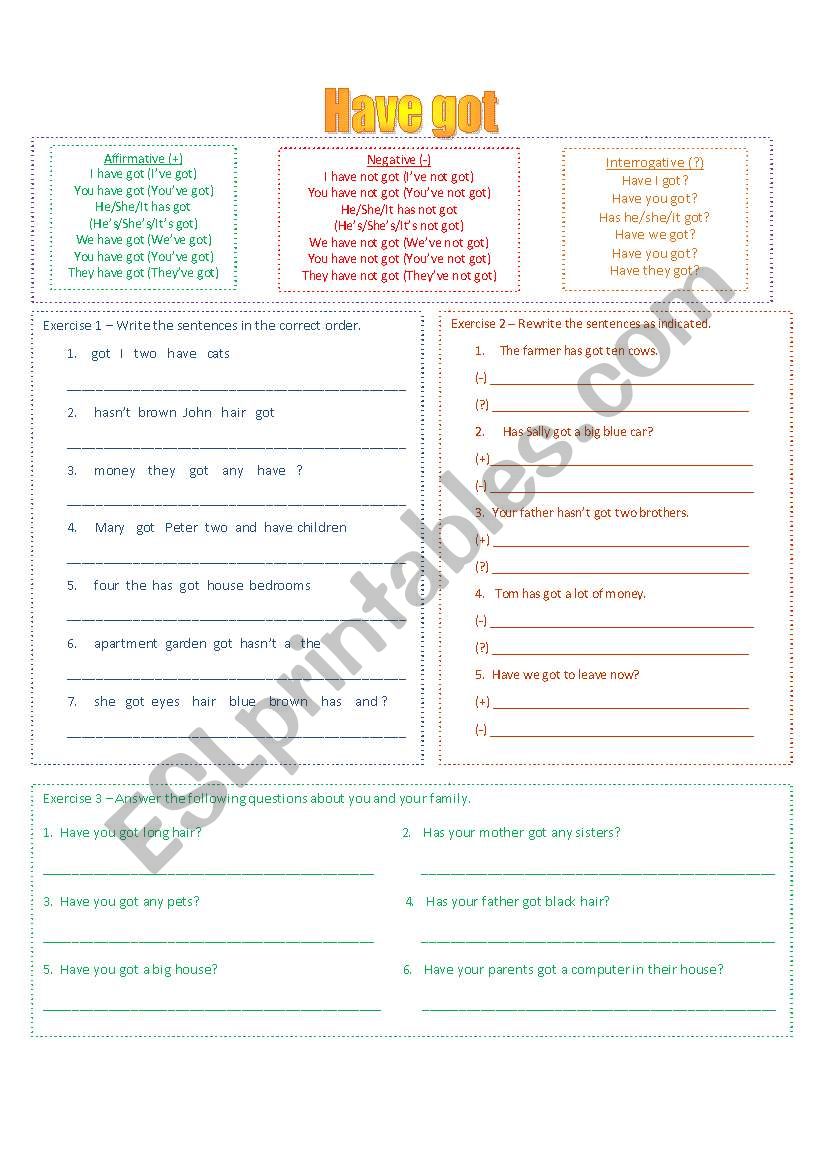 Â´Have gotÂ´ worksheet worksheet
