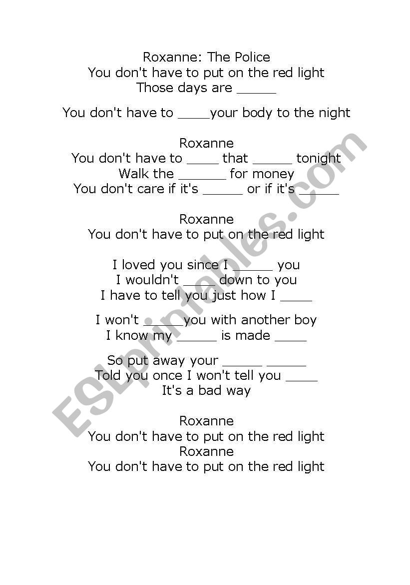 The Police-Roxanne worksheet