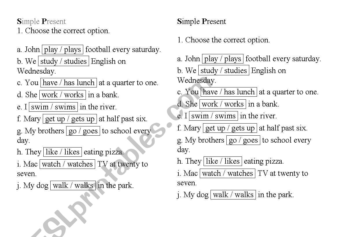 present simple worksheet