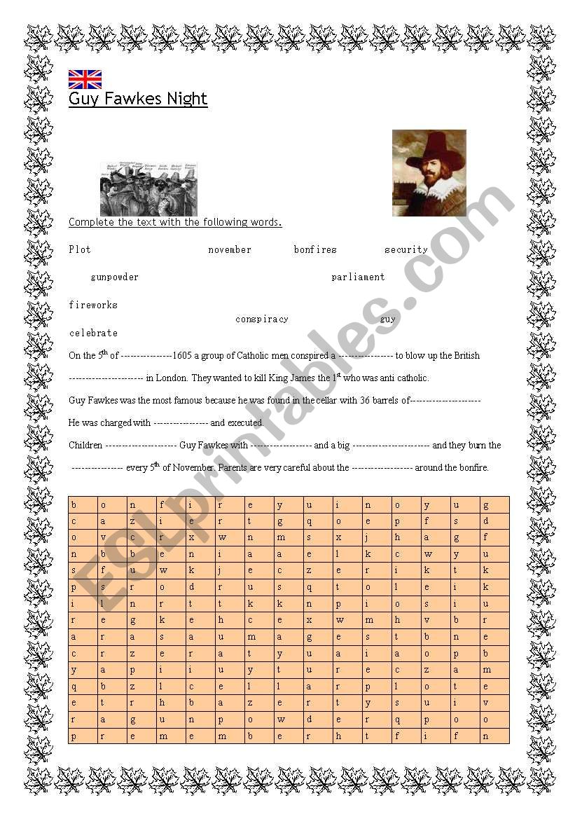 Guy Fawkes Bonfire night worksheet