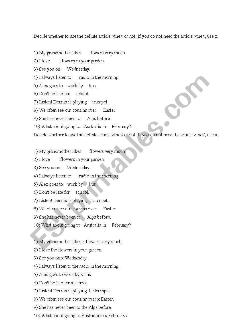article the  worksheet