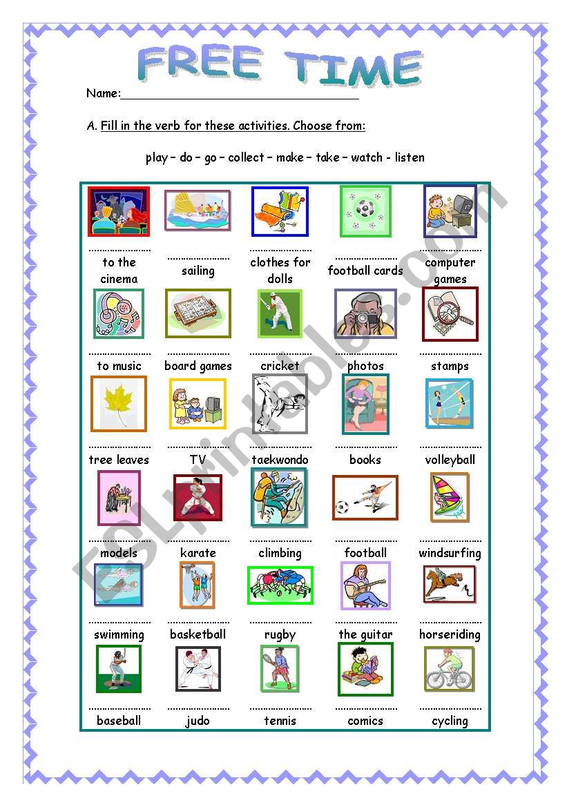 free time activities worksheet