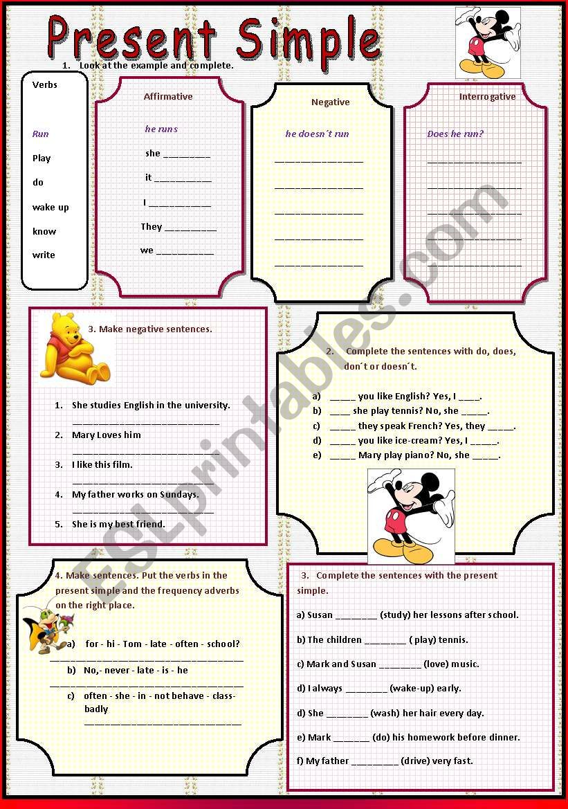 Present simple worksheet