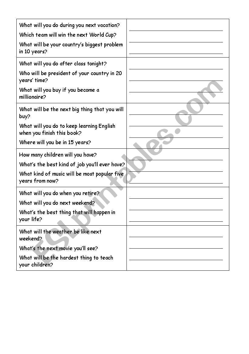 Will - questions worksheet