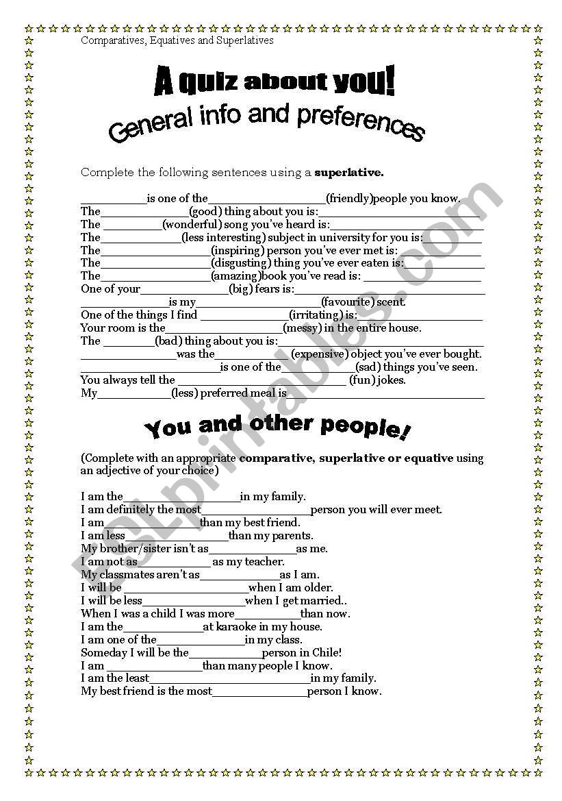 A quiz about you worksheet