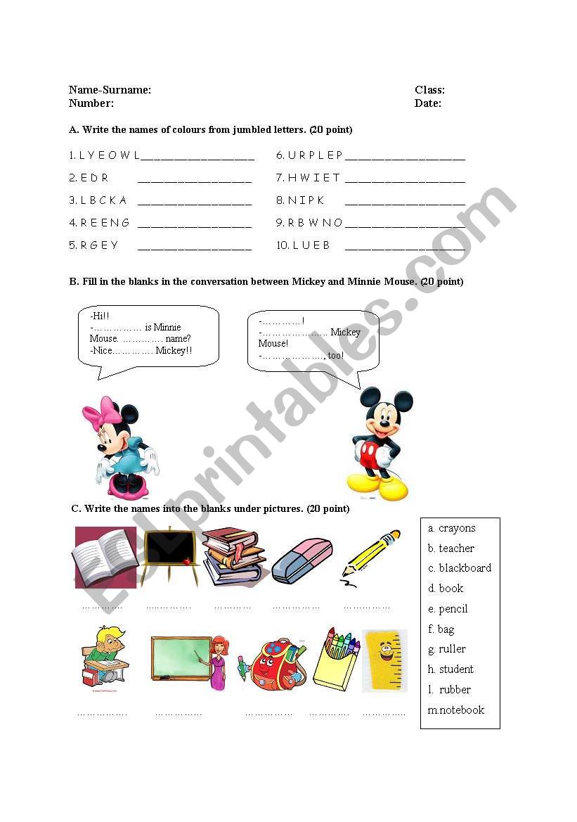 colours, numbers, greeting worksheet