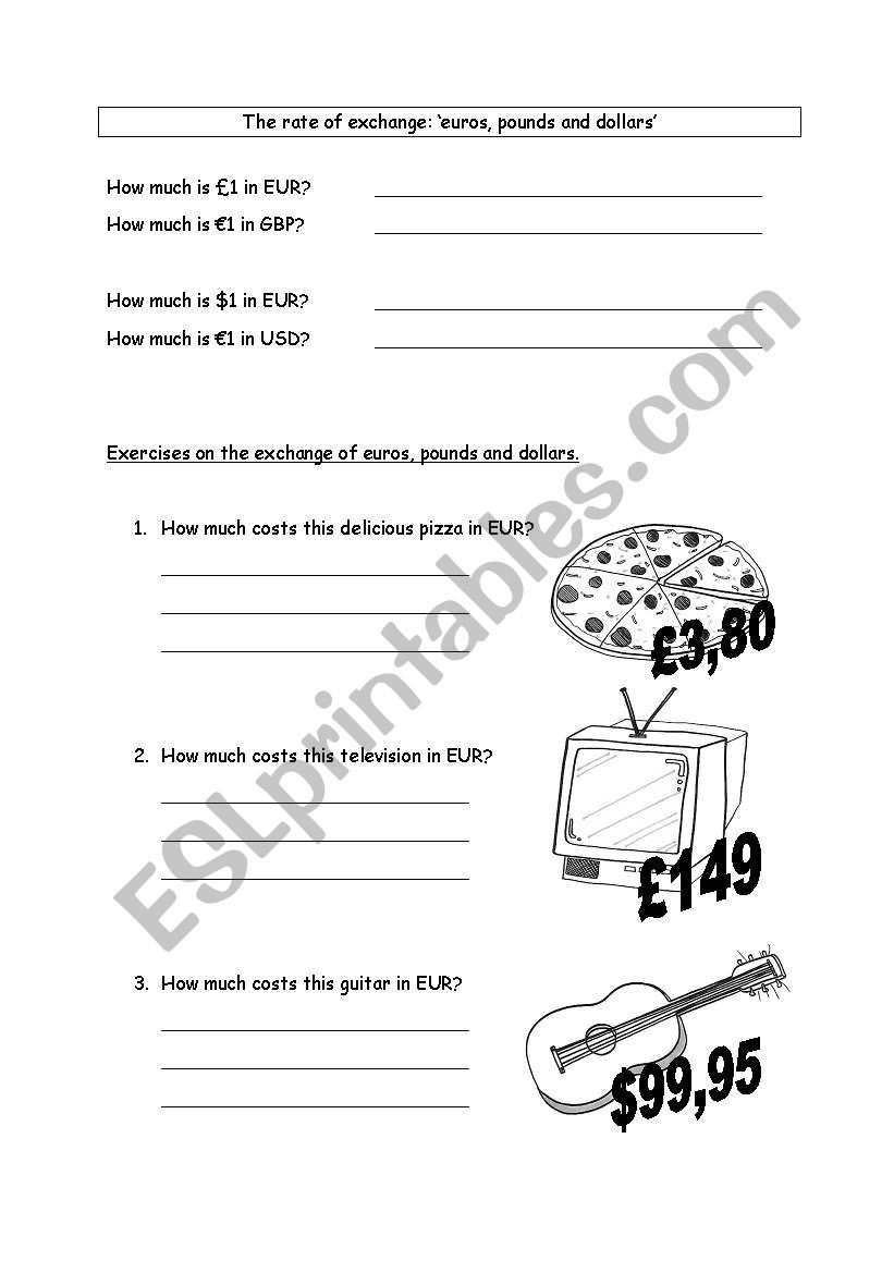 The rate of exchange worksheet