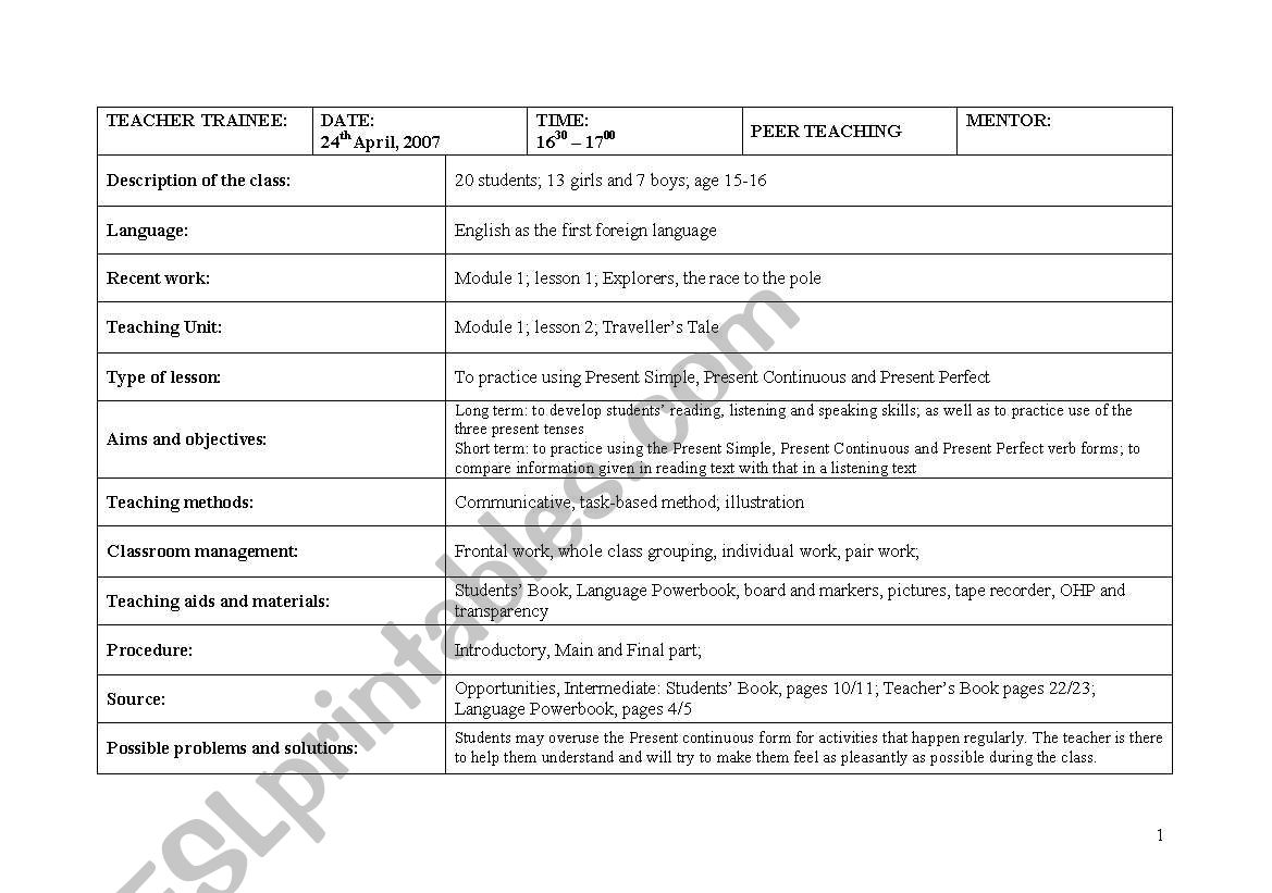 lesson plan -Opportunities-Travellers Tale