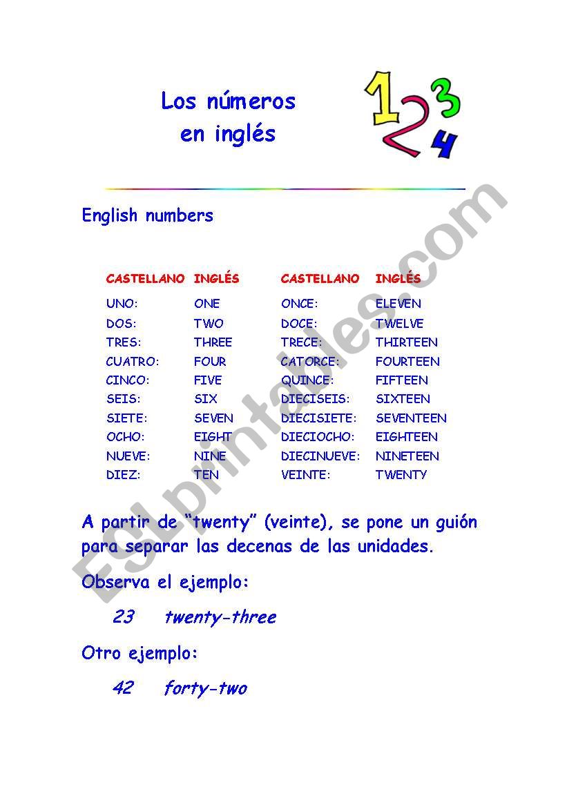 numbers in english worksheet