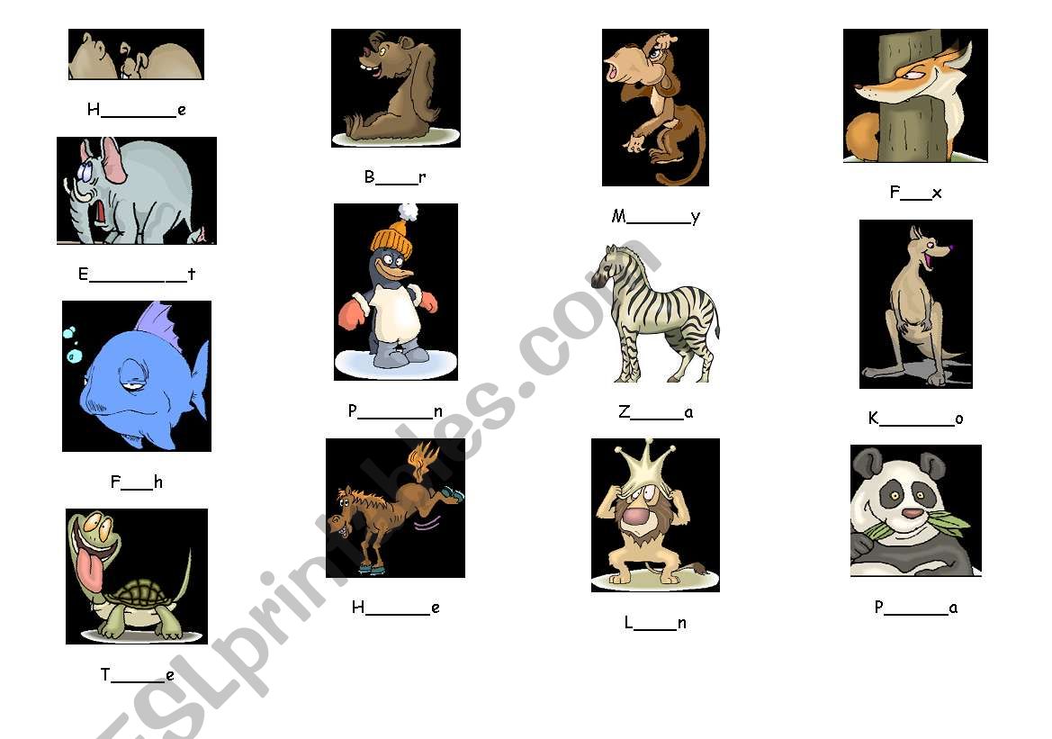 Animals worksheet