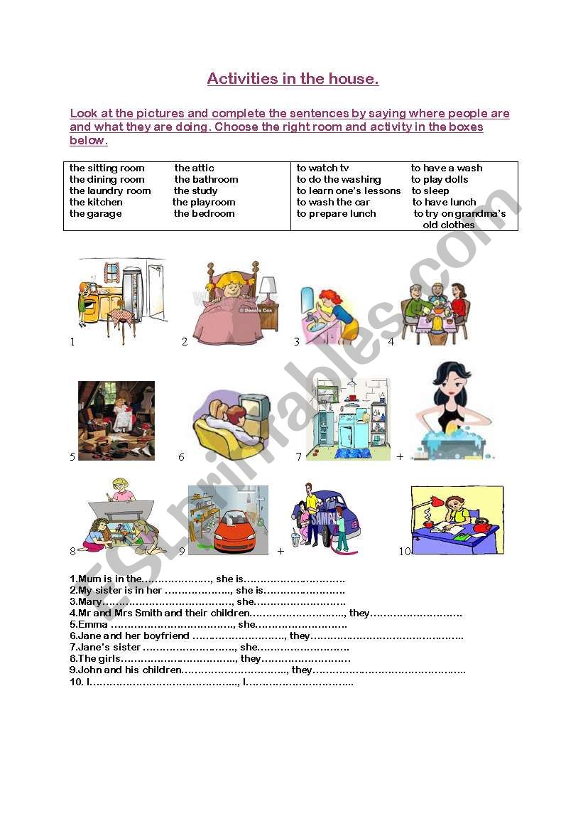Activities in the house worksheet