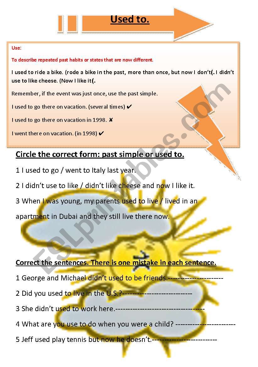 Used to. worksheet