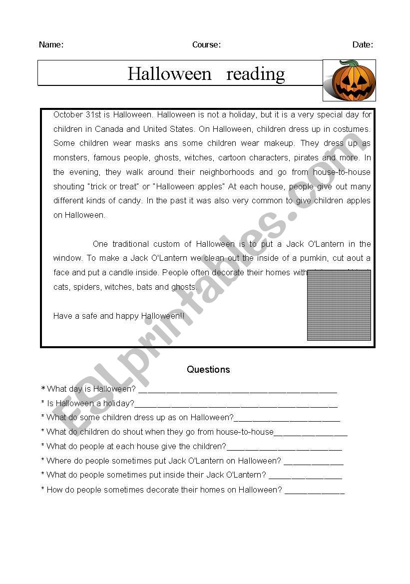 Halloween Reading worksheet