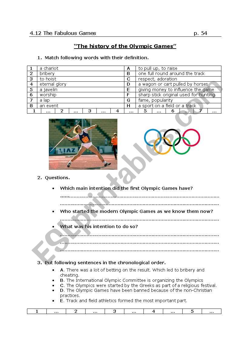 The Olympic Games (vocabulary)