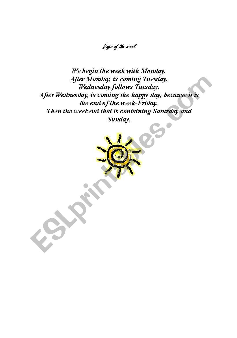 Days of the week worksheet