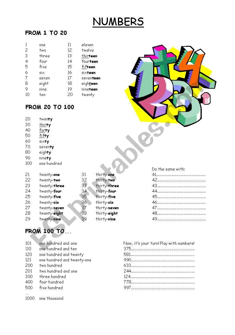 Numbers worksheet