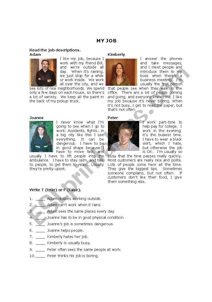 Jobs worksheet