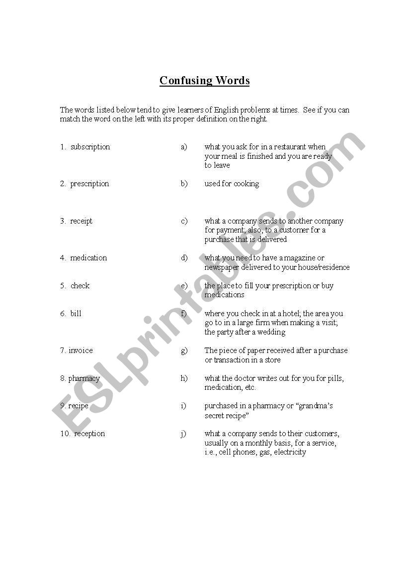 Confusing Words worksheet