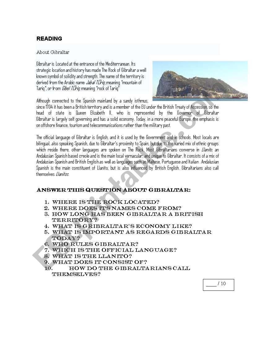 Gibraltar worksheet