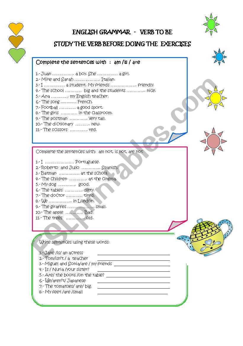 VERB TO BE: EXERCISES worksheet