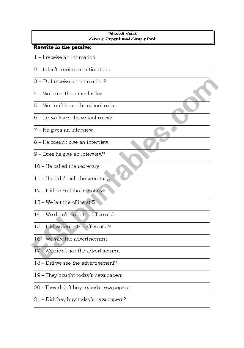 Passive Voice Exercises worksheet