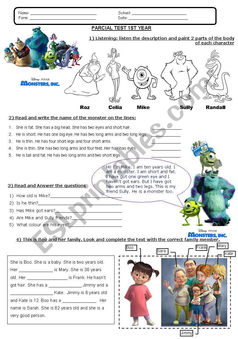 Monster Ink worksheet