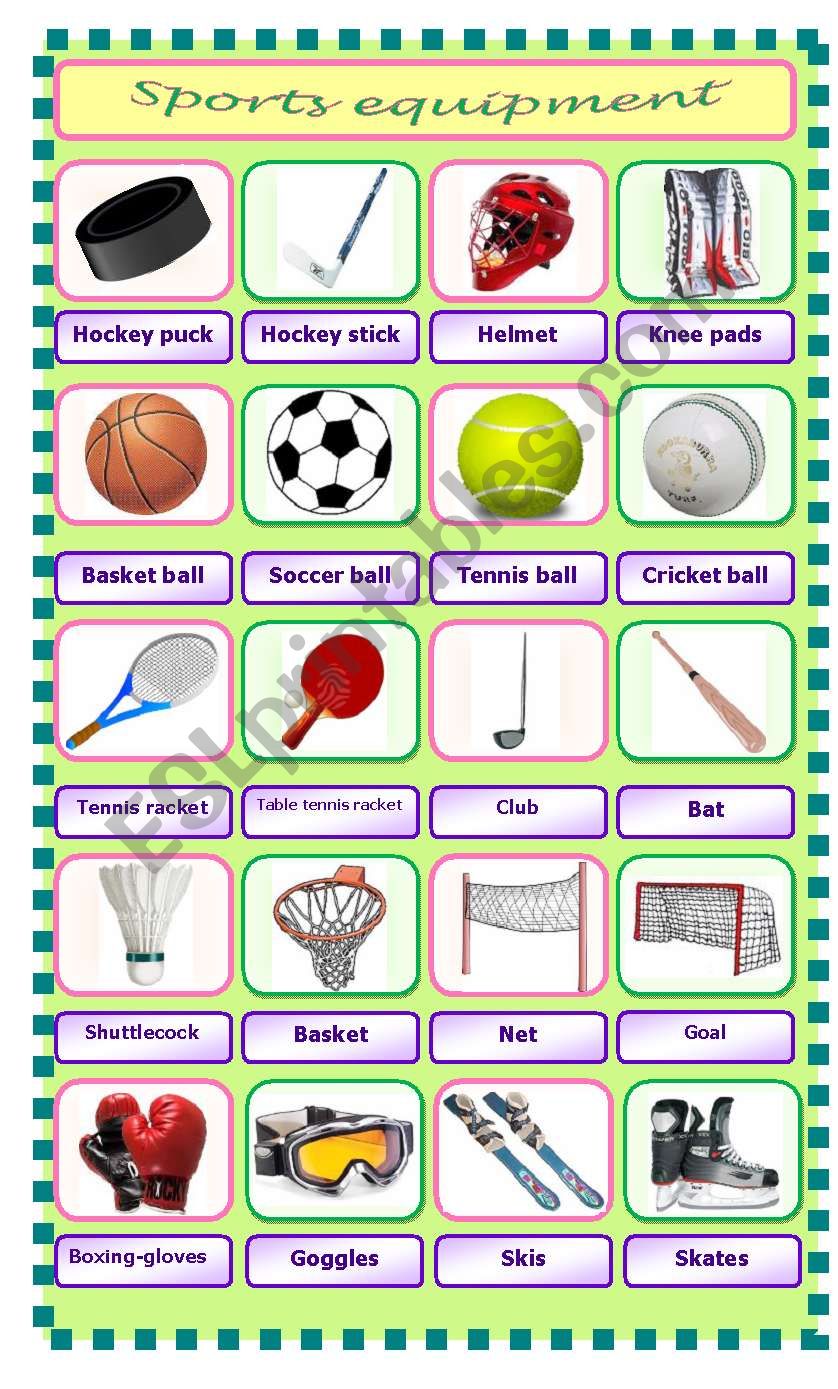 Sports equipment - pictionary - ESL worksheet by Pet24
