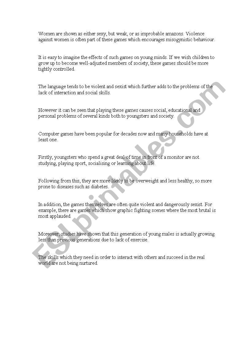 Argument Essay worksheet