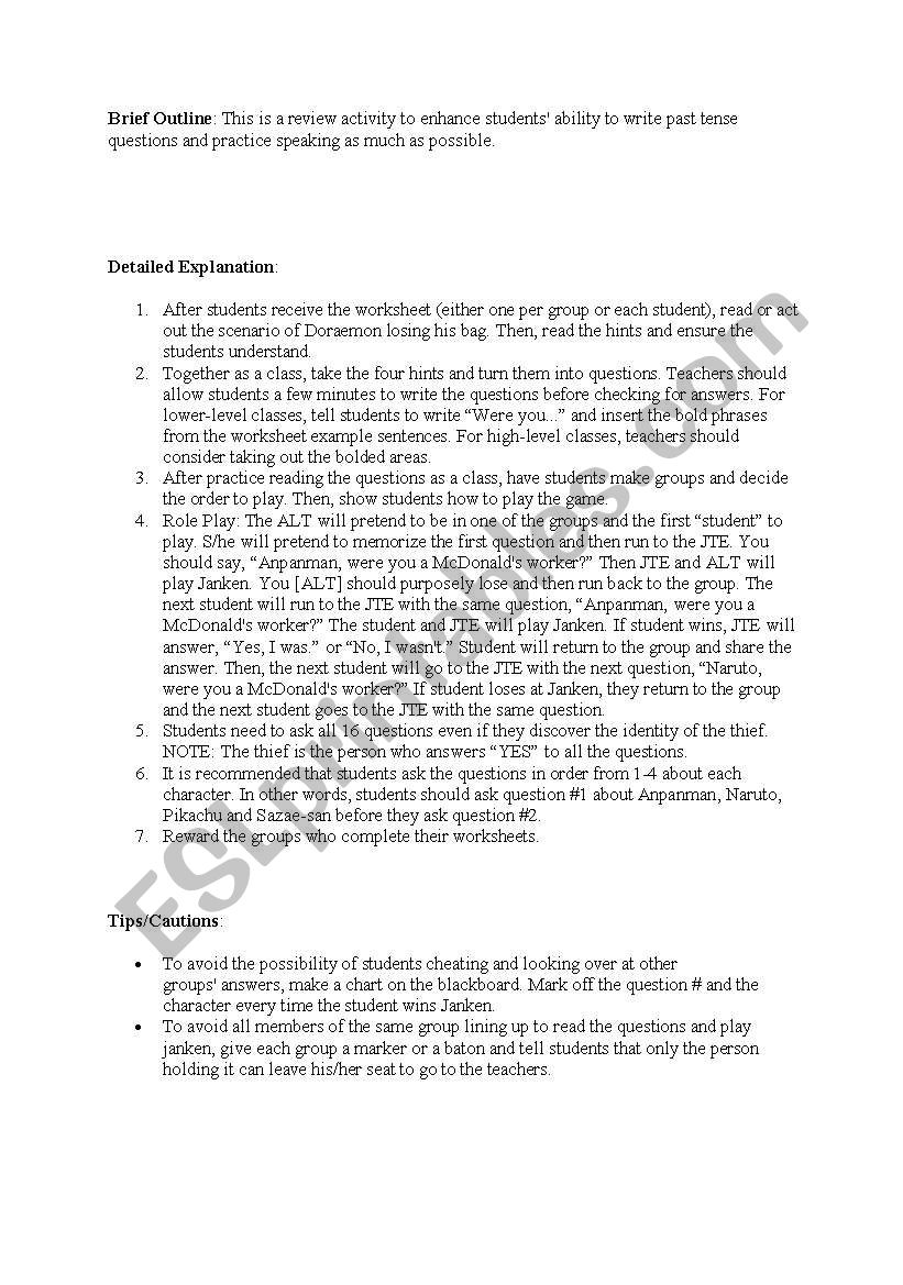past tense questions worksheet