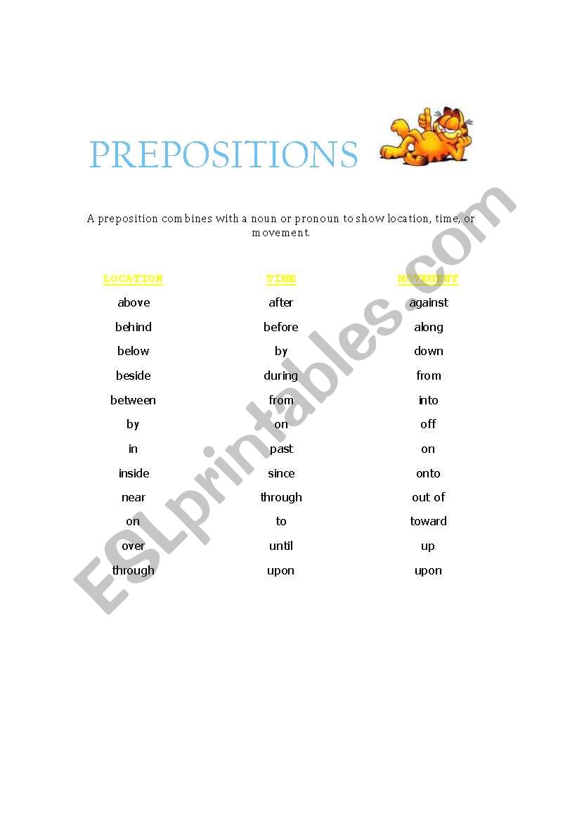 prepositions of place, time and movement